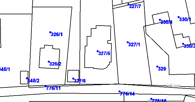 Parcela st. 327/5 v KÚ Zličín, Katastrální mapa