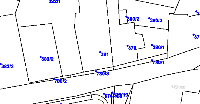Parcela st. 381 v KÚ Zličín, Katastrální mapa