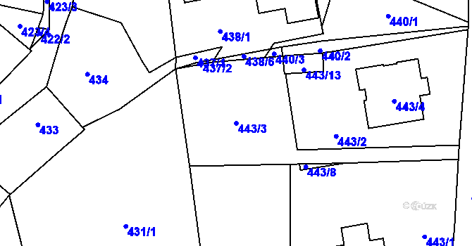 Parcela st. 443/3 v KÚ Zličín, Katastrální mapa