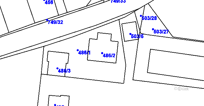 Parcela st. 486/2 v KÚ Zličín, Katastrální mapa