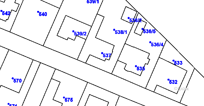 Parcela st. 537 v KÚ Zličín, Katastrální mapa