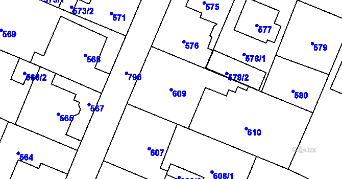 Parcela st. 609 v KÚ Zličín, Katastrální mapa