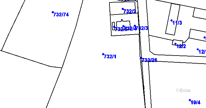 Parcela st. 732/1 v KÚ Zličín, Katastrální mapa