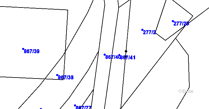 Parcela st. 867/40 v KÚ Zličín, Katastrální mapa