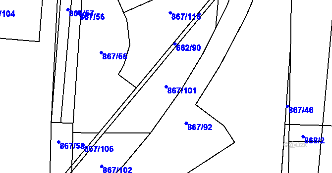 Parcela st. 867/101 v KÚ Zličín, Katastrální mapa