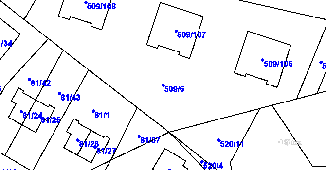 Parcela st. 509/6 v KÚ Zličín, Katastrální mapa