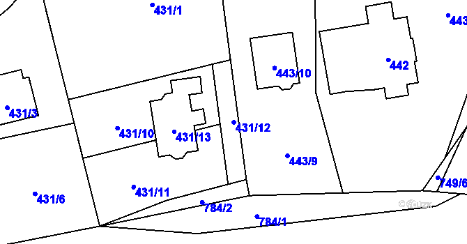 Parcela st. 431/12 v KÚ Zličín, Katastrální mapa