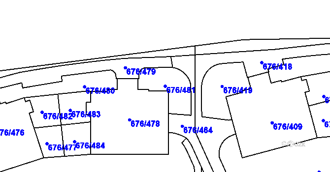Parcela st. 676/481 v KÚ Zličín, Katastrální mapa