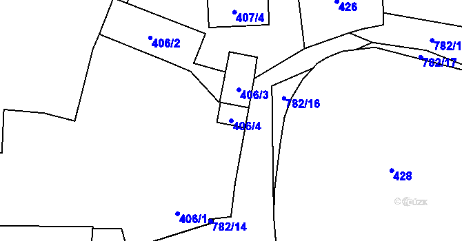 Parcela st. 406/4 v KÚ Zličín, Katastrální mapa