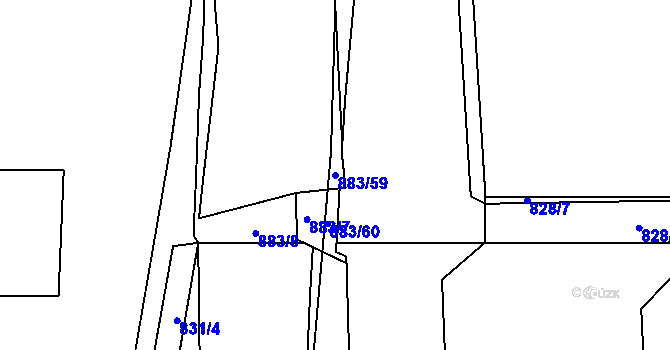 Parcela st. 883/59 v KÚ Zličín, Katastrální mapa