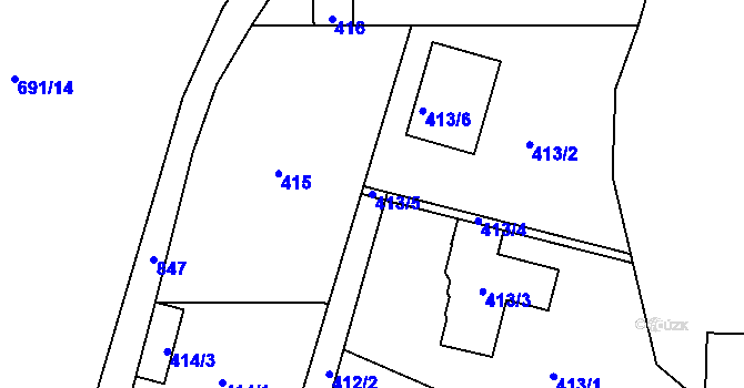 Parcela st. 413/5 v KÚ Zličín, Katastrální mapa