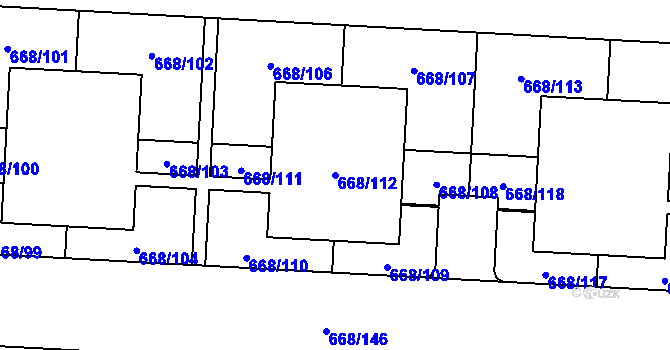 Parcela st. 668/112 v KÚ Zličín, Katastrální mapa