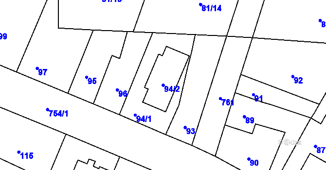Parcela st. 94/2 v KÚ Zličín, Katastrální mapa
