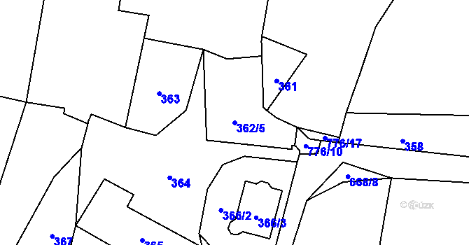 Parcela st. 362/5 v KÚ Zličín, Katastrální mapa
