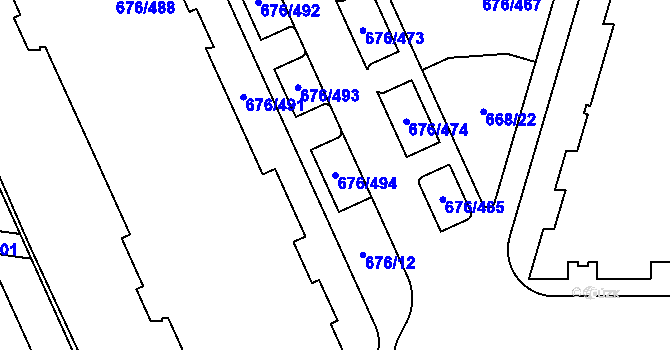 Parcela st. 676/494 v KÚ Zličín, Katastrální mapa