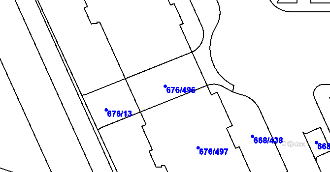 Parcela st. 676/496 v KÚ Zličín, Katastrální mapa