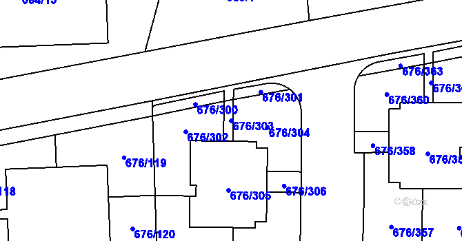 Parcela st. 676/303 v KÚ Zličín, Katastrální mapa