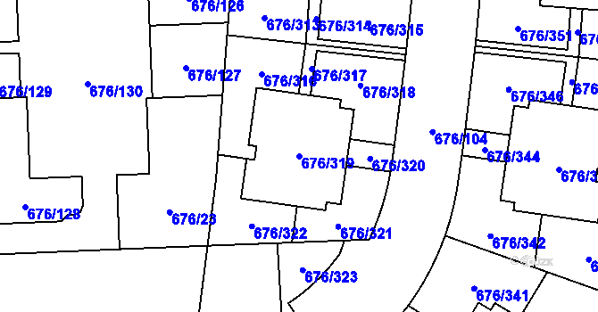 Parcela st. 676/319 v KÚ Zličín, Katastrální mapa