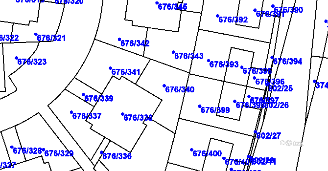 Parcela st. 676/340 v KÚ Zličín, Katastrální mapa