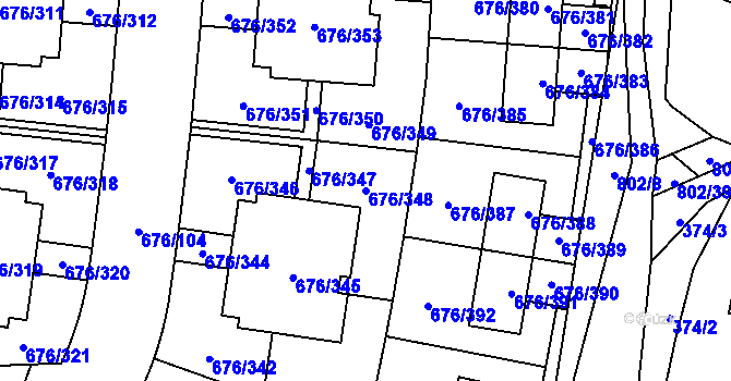 Parcela st. 676/348 v KÚ Zličín, Katastrální mapa
