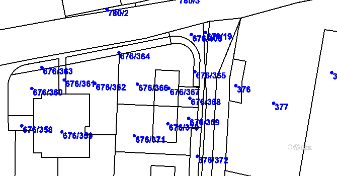 Parcela st. 676/367 v KÚ Zličín, Katastrální mapa