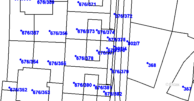 Parcela st. 676/377 v KÚ Zličín, Katastrální mapa
