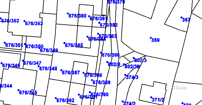 Parcela st. 676/386 v KÚ Zličín, Katastrální mapa