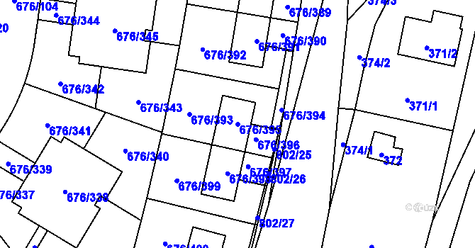 Parcela st. 676/395 v KÚ Zličín, Katastrální mapa