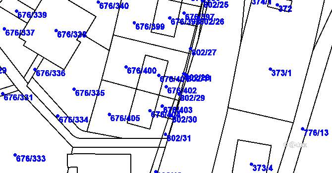 Parcela st. 676/402 v KÚ Zličín, Katastrální mapa