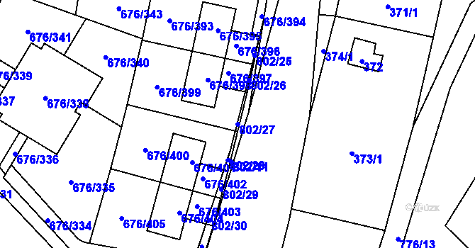 Parcela st. 802/27 v KÚ Zličín, Katastrální mapa