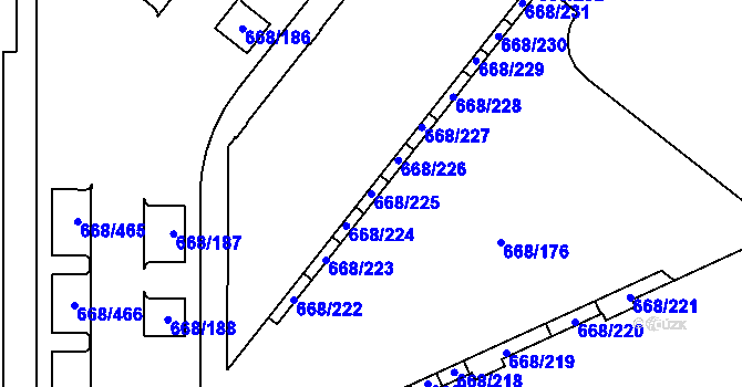 Parcela st. 668/225 v KÚ Zličín, Katastrální mapa