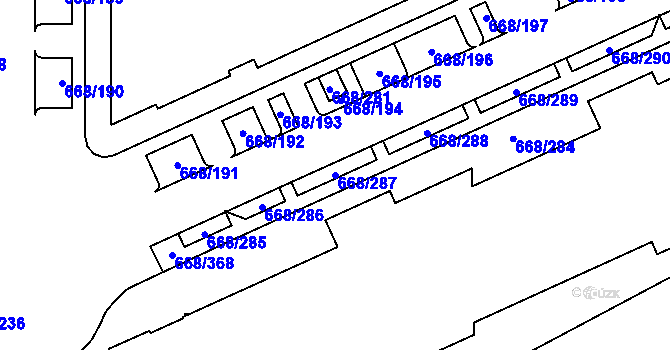 Parcela st. 668/287 v KÚ Zličín, Katastrální mapa