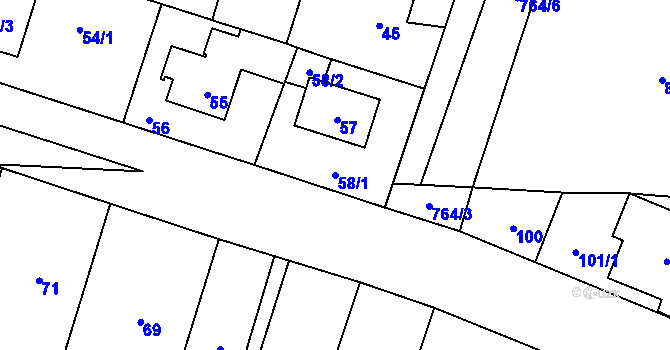 Parcela st. 58/1 v KÚ Zličín, Katastrální mapa