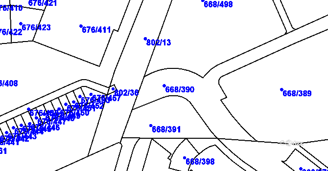 Parcela st. 668/390 v KÚ Zličín, Katastrální mapa