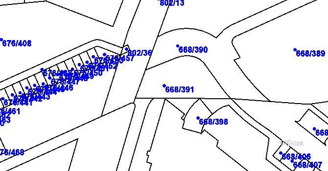 Parcela st. 668/391 v KÚ Zličín, Katastrální mapa