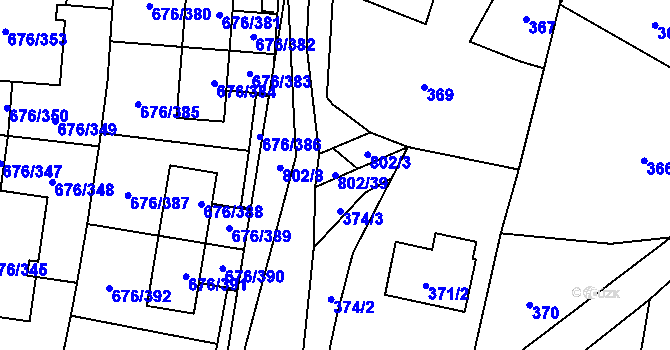 Parcela st. 802/39 v KÚ Zličín, Katastrální mapa
