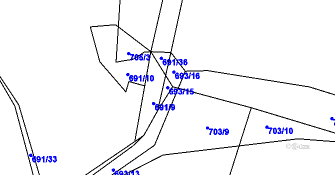 Parcela st. 693/15 v KÚ Zličín, Katastrální mapa