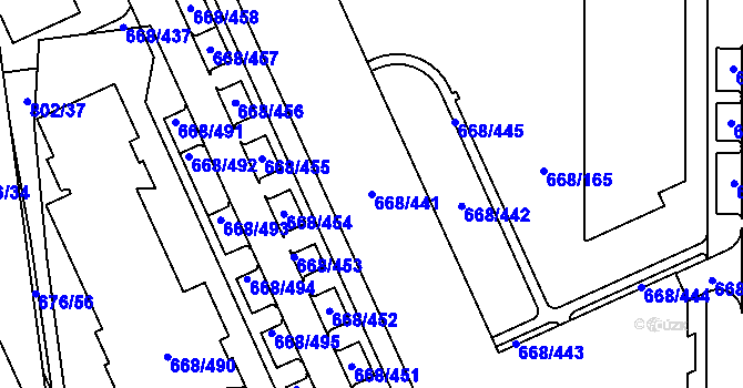 Parcela st. 668/441 v KÚ Zličín, Katastrální mapa