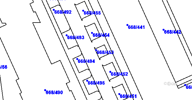 Parcela st. 668/453 v KÚ Zličín, Katastrální mapa