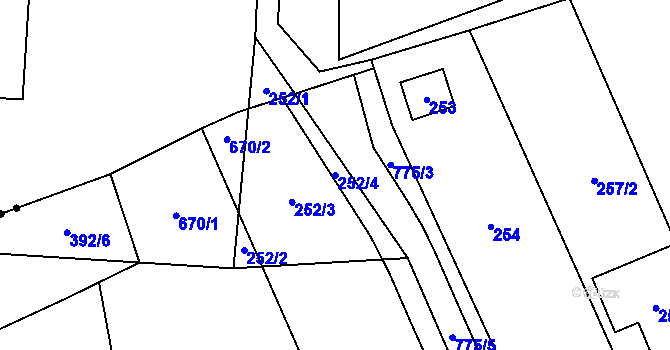 Parcela st. 252/4 v KÚ Zličín, Katastrální mapa