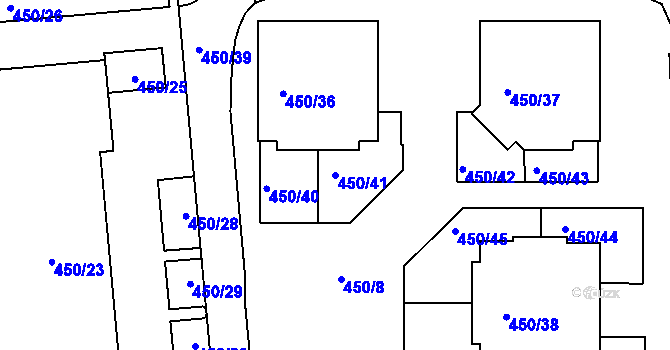 Parcela st. 450/41 v KÚ Zličín, Katastrální mapa
