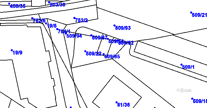 Parcela st. 509/95 v KÚ Zličín, Katastrální mapa