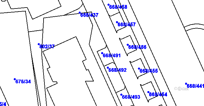 Parcela st. 668/491 v KÚ Zličín, Katastrální mapa