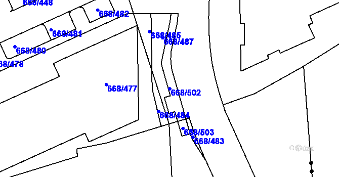 Parcela st. 668/502 v KÚ Zličín, Katastrální mapa