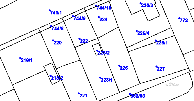 Parcela st. 223/2 v KÚ Zličín, Katastrální mapa