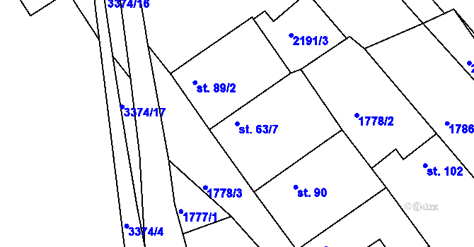 Parcela st. 63/7 v KÚ Zliv u Českých Budějovic, Katastrální mapa