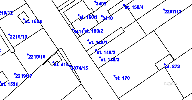Parcela st. 148/2 v KÚ Zliv u Českých Budějovic, Katastrální mapa