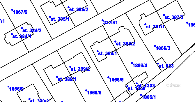 Parcela st. 388/1 v KÚ Zliv u Českých Budějovic, Katastrální mapa