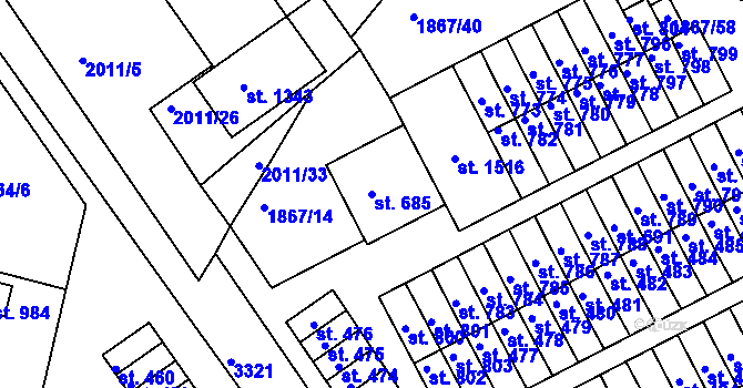 Parcela st. 685 v KÚ Zliv u Českých Budějovic, Katastrální mapa