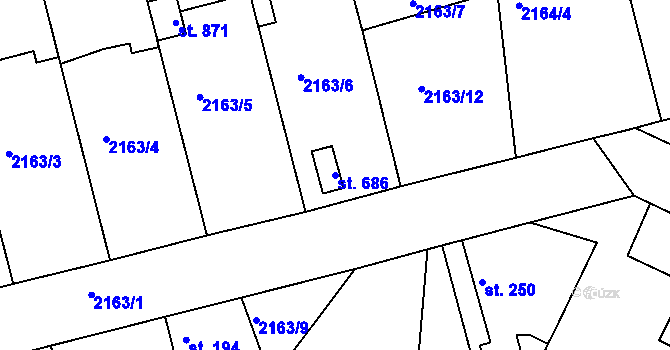Parcela st. 686 v KÚ Zliv u Českých Budějovic, Katastrální mapa